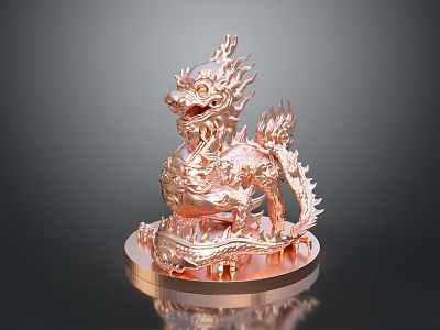 Copper Qilin Sculpture With Intricate Carvings On Circular Base Decorative Ornament 3d model
