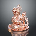 Copper Qilin Sculpture With Intricate Carvings On Circular Base Decorative Ornament