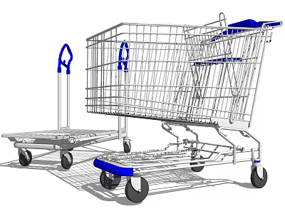 Public Facilities Metal Shopping Cart And Hand Truck With Blue Handles And Wheels 3d model