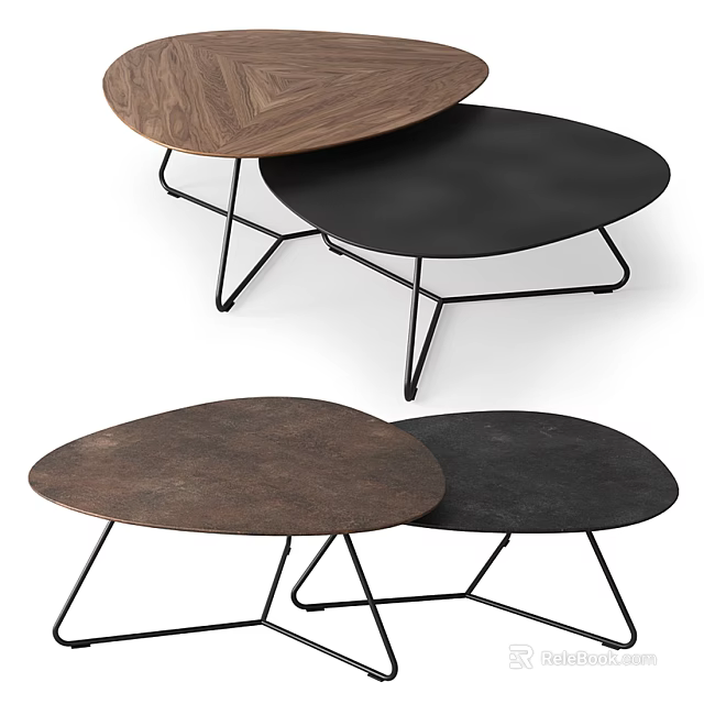 Modern Coffee Tables With Wooden And Black Surfaces And Metal Geometric Bases 3d model 