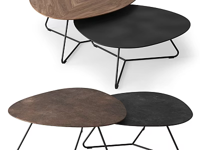 Modern Coffee Tables With Wooden And Black Surfaces And Metal Geometric Bases 3d model