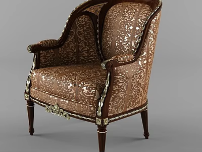 Classic Single Sofa With Ornate Patterned Fabric Wooden Armrests And Gold Accents 3d model