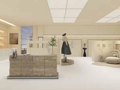 Modern Clothing Store Interior With Reception Desk Mannequin And Elegant Decor 3d model