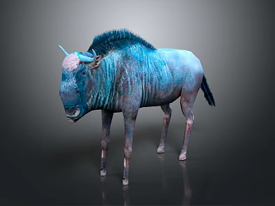 Blue Buffalo With Textured Body And Horns On Dark Background 3d model