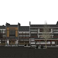 Traditional Commercial Street with Multi Story Classical Architecture Storefronts and Pedestrian Square
