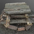 Rustic Wooden Logs And Stone Bricks Stacked Together In Natural Pile