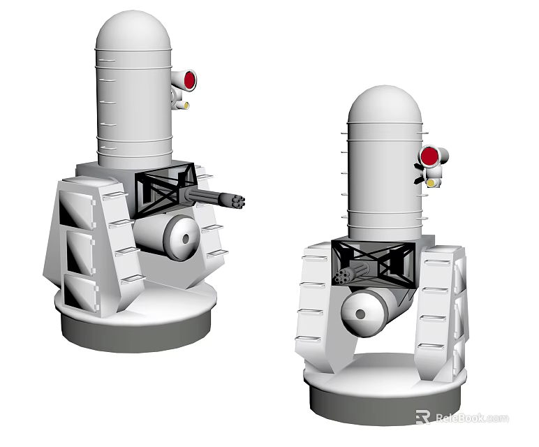 Automatic White Weapon System With Rotating Cannon And Red Sensor Units 3d model 