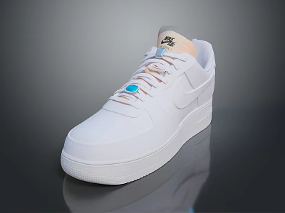 White Nike Air Force 1 Casual Sneakers With Blue Accent And White Laces Design 3d model