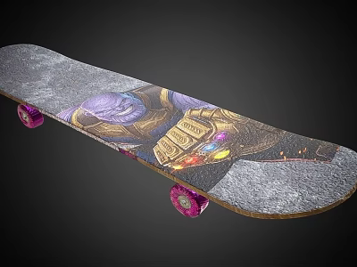 Skateboard Sports Equipment With Purple Gold Graphic And Pink Wheels 3d model