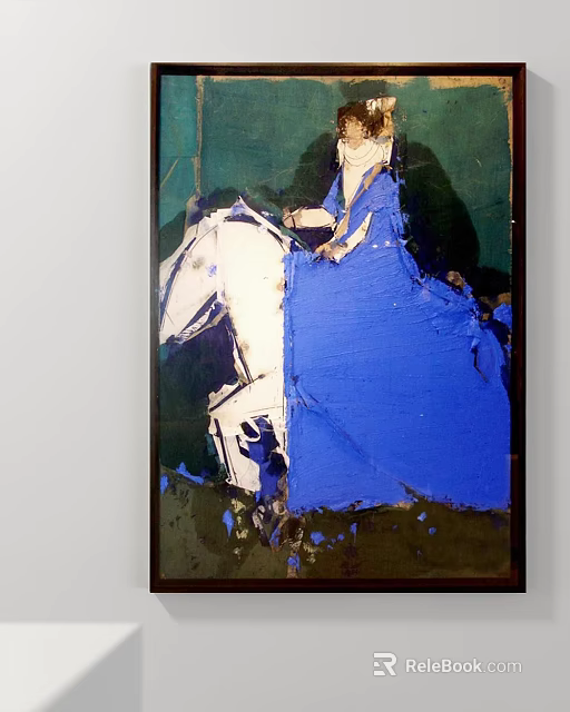 Abstract Painting With Blue White Green Tones Thick Paint Texture And Abstract Art Forms 3d model 
