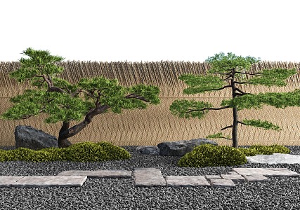 new chinese style courtyard sketch pine tree landscape tree tingbu stone head moss micro terrain bamboo fence 3d model