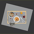 Delicious Breakfast Food On Wooden Tray With Oatmeal Pancakes Strawberries And Orange Juice