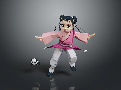 Anime Style Girl With Pigtails In Pink Top Playing With Panda Plush Toy 3d model