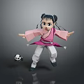 Anime Style Girl With Pigtails In Pink Top Playing With Panda Plush Toy
