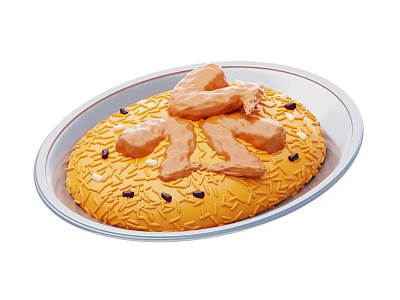 Delicious Crispy Fried Chicken Pieces on Yellow Rice with Sesame Seeds 3d model