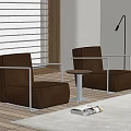 Modern Single Armchair Interior With Two Brown Seats Small Table Floor Lamp And Wooden Rug