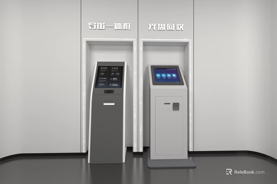 Self-service Kiosks In Shared Campus Featuring Digital Screens And User Interface 3d model 