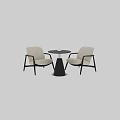 Modern Table And Chairs Set With Beige Armchairs Black Frames Round Tabletop And Conical Base 3d model