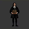 A man in black robe with white collar holding golden intricate object against gray background
