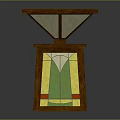 Vintage Stained Glass Table Lamp With Wooden Base And Colorful Patterns