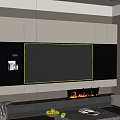 Modern Living Room Interior With TV Wall Cabinets Bookshelves Sofa And Coffee Table With Fruits