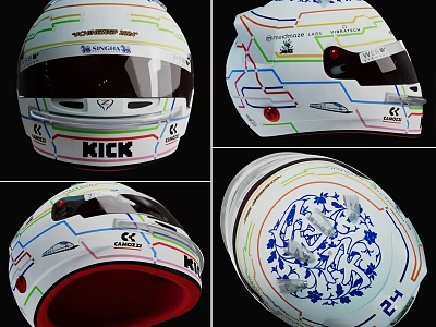 Industrial Equipment Racing Helmet With Multi Angle Design And Branded Logos 3d model