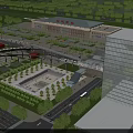 Aerial Planning Of Transportation Hub With Main Building Square Greenery And Road Network