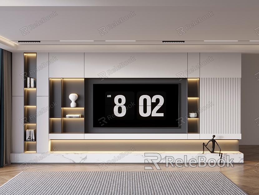 Modern TV background wall Rock board background wall TV cabinet model