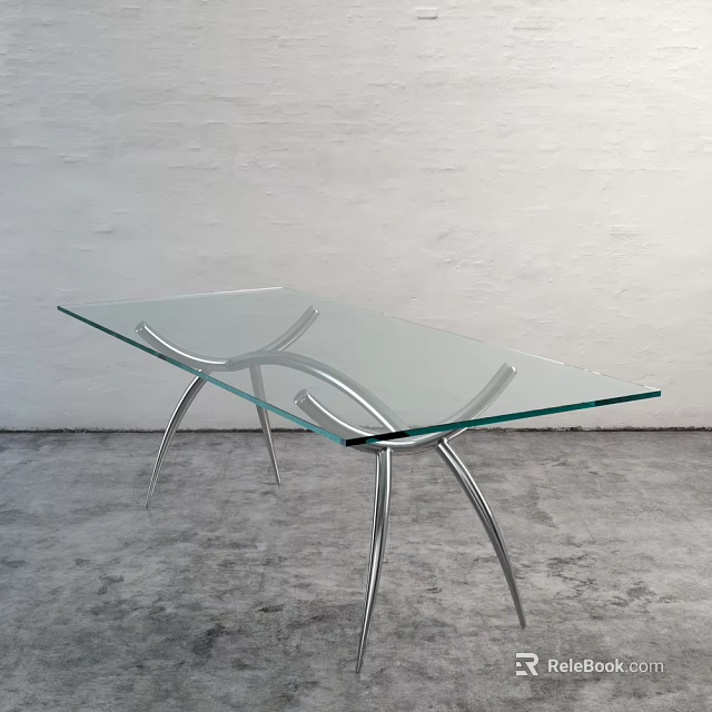 Modern Coffee Table With Glass Top And Curved Metal Legs For Living Room 3d model 