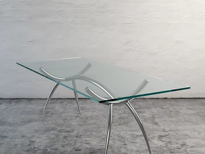 Modern Coffee Table With Glass Top And Curved Metal Legs For Living Room 3d model