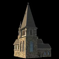 Historic Architecture With Stone Walls Steeple Roof Tower Arched Windows And Wooden Beams