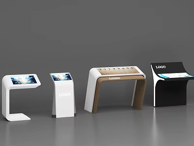 Public Facility Self Service Kiosks With Touch Screens Various Designs And Wooden White Black Frames 3d model