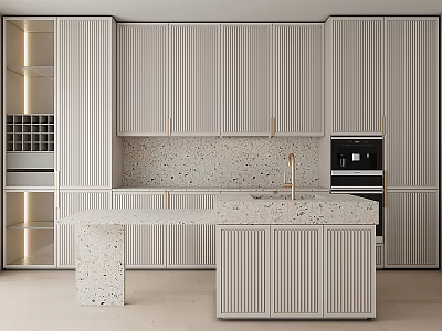 Modern Kitchen Cabinets With Striped Design Terrazzo Island And Built In Appliances 3d model