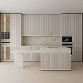 Modern Kitchen Cabinets With Striped Design Terrazzo Island And Built In Appliances