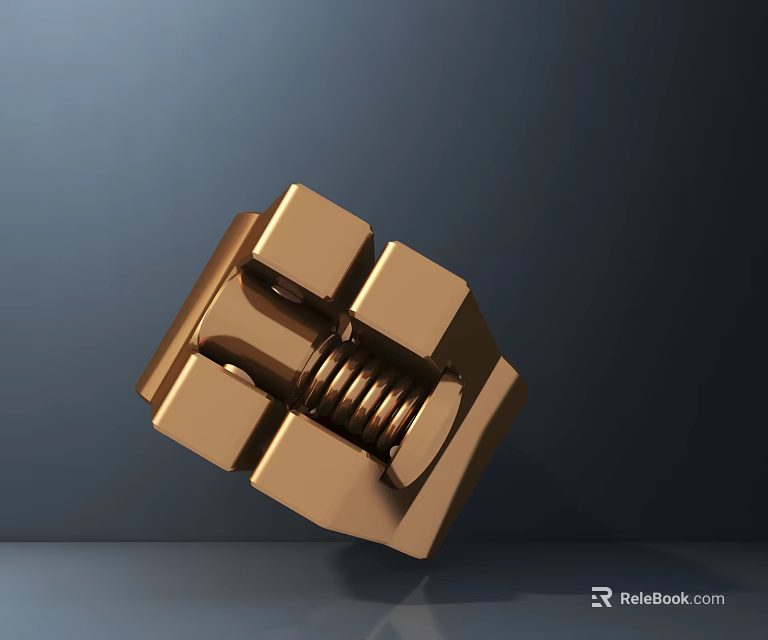 Shiny Golden Nut And Bolt Precision Hardware Tools For Industrial Applications 3d model 