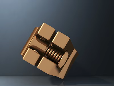 Shiny Golden Nut And Bolt Precision Hardware Tools For Industrial Applications 3d model