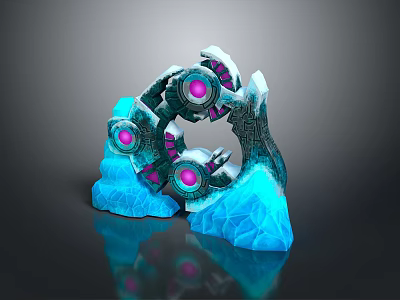 Stunning Scenic View Of Icy Blue Rock Formations With Glowing Pink Lights And Water Reflections 3d model