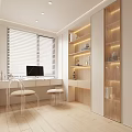 Modern Study Room Interior With Window Blinds Computer Desk Acrylic Chairs And Lighting Shelves 3d model
