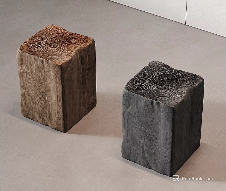 Two Tone Wooden Stools With Natural Wood Grain In Modern Minimalist Home Interior 3d model 