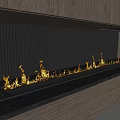 Modern Linear Fireplace Design With Wooden Cabinets And TV Above Burning Flames