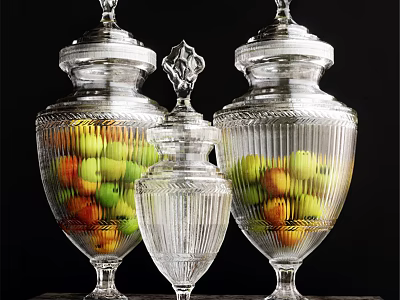 Decorative Glass Ornament Set Featuring Transparent Carved Design Filled With Colorful Fruits 3d model
