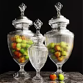 Decorative Glass Ornament Set Featuring Transparent Carved Design Filled With Colorful Fruits