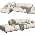 White Puffed Sectional Sofa Set with Cozy Throw Blanket Decorative Pillows and Round Cushion