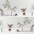 Elegant Flower Vases With Green Branches And Various Flowers In White Red Design