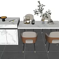 Elegant Dining Table Set With Marble Top Sideboard Upholstered Chairs And Decorative Items 3d model