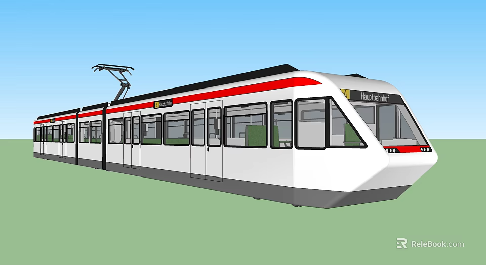 Modern Electric Tram with White Body Red Stripe and Berlin Front Design Windows 3d model 