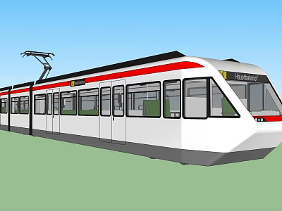 Modern Electric Tram with White Body Red Stripe and Berlin Front Design Windows 3d model