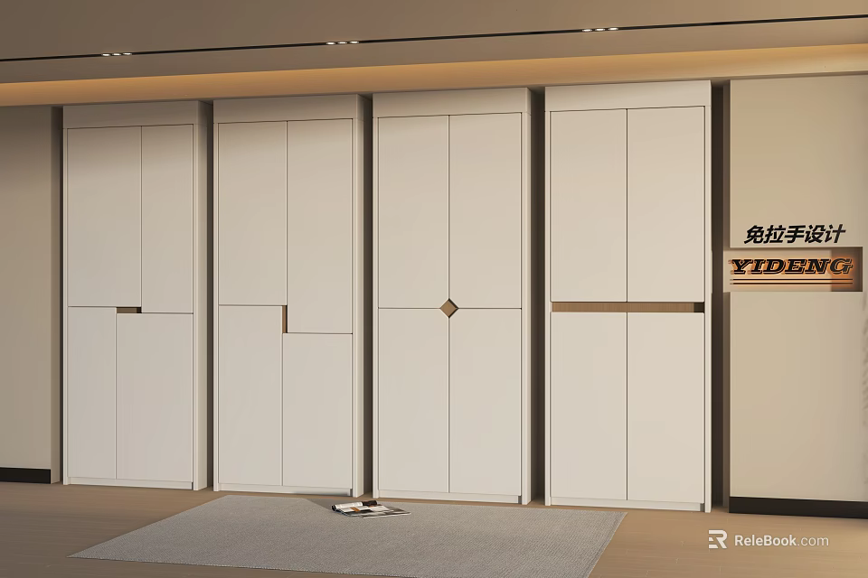 White Modern Storage Cabinets With Multiple Doors And Decorative Handles 3d model
