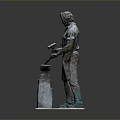Bronze Man Blacksmith Sculpture Holding Hammer Working on Anvil Wearing Apron