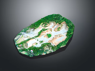 Realistic 3D Terrain Model With Green Vegetation Water Bodies And Natural Landforms 3d model